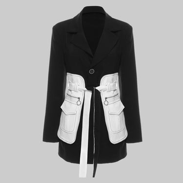 Black White Glue Pieces Retro Nostalgic Black White Contrast Color Tight Waist Mid-Length Small Blazers